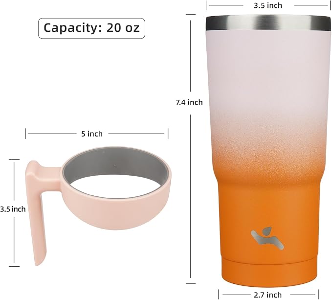 Konokyo 20 oz Tumbler with Handle and Straw, Insulated Travel Mug | Coral; BPA-free, leak-proof tumbler with 2 lids, 2 straws, cup holder fit for coffee, office, travel & daily use