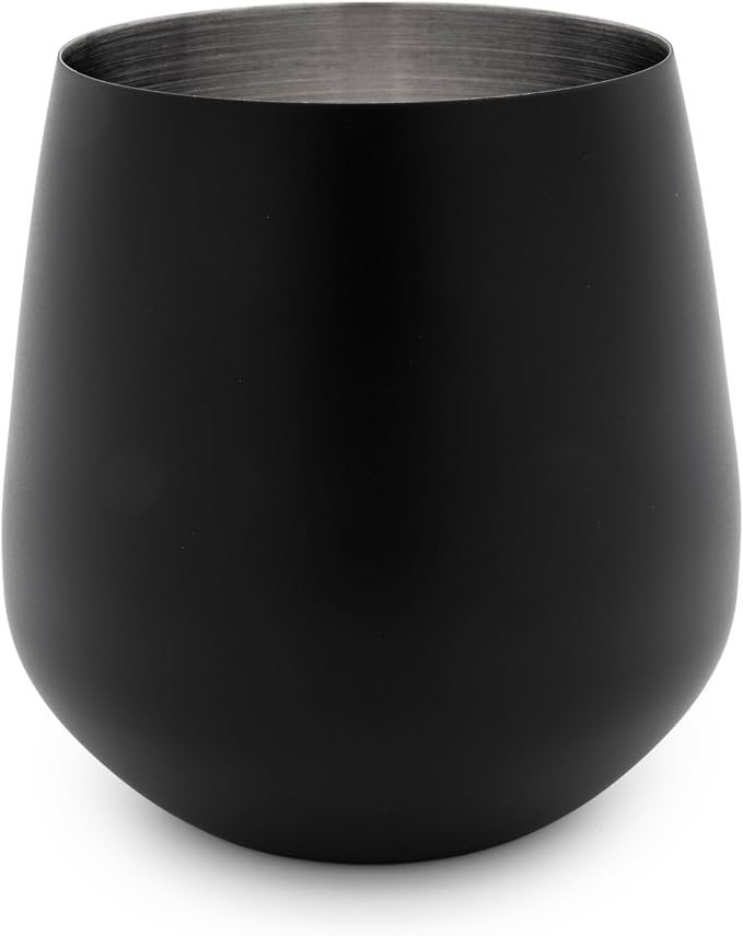 K&K Home Stainless Steel Unbreakable Stemless Wine Glasses - 15 oz - Set of 4 Colored, Stemless Metal Wine Glasses Perfect for Outdoors, Weddings, and Parties (Black)