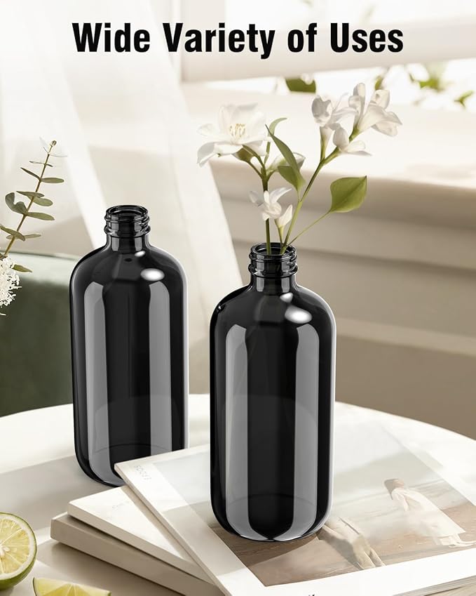 Bontip Glass Spray Bottle 16 oz for Cleaning, Plants (2 Pack, Black) | 16oz refillable black spray bottles 2 pack, BPA-free eco glass, With labels, Great for cleaners, plant misting, hair care