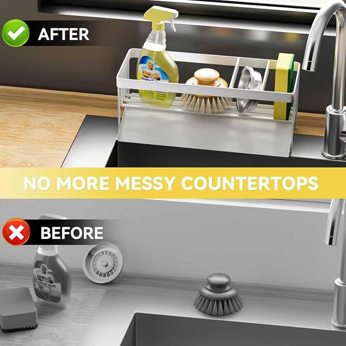 Kitchen Sink Caddy Organizer for Kitchen Countertop Organizers White | 304 Stainless Steel, Removable Drip Tray, Home Decor Accessories