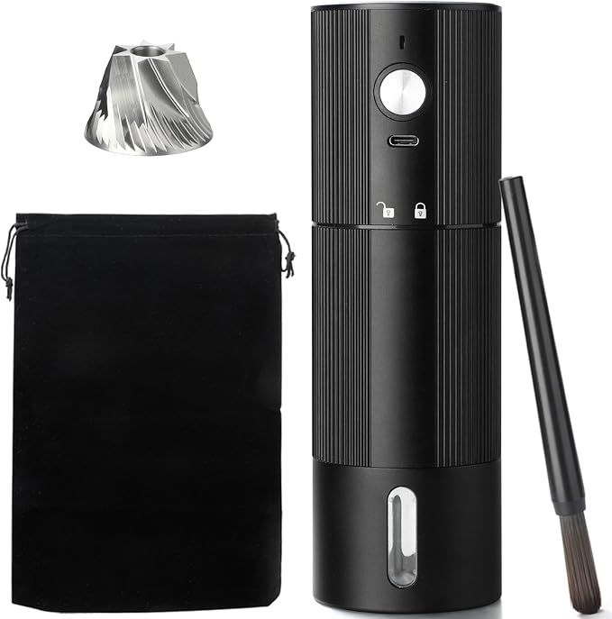 Electric Coffee Grinder Portable Conical Burr Coffee Grinder with 45 Adjustable Settings, Cordless Coffee Burr Grinder for Espresso, Home, Travel, Camping, Office (Black)