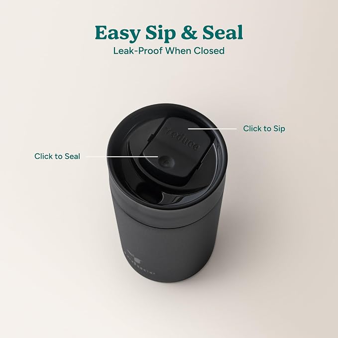 REDUCE Perk 10oz Insulated Coffee Tumbler – Leak-Proof with Lockable Lid and Vacuum Insulation – Durable Stainless Steel – Fits Car Cup Holders – One-Handed Travel Mug in Sand Leopard Print - Black