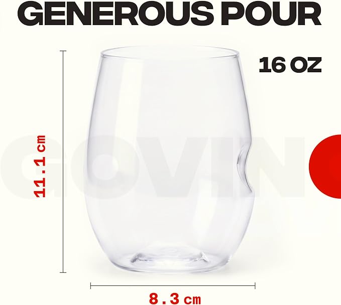 GOVINO Unbreakable Plastic Wine Glasses - Stemless Shatterproof Tritan Glassware, Fancy Cups That Look Like Glass, 16oz, Set of 4