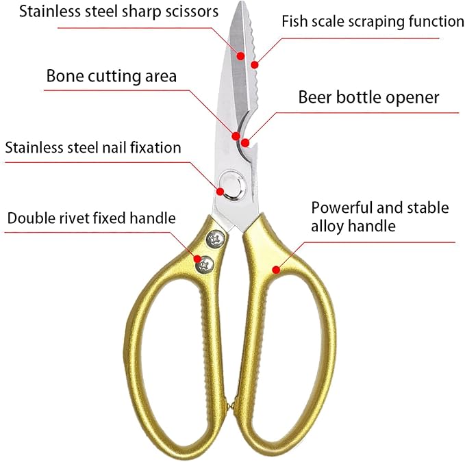 Sharp Kitchen Scissors Aluminum Alloy Handle Stainless Steel Cooking Shears | Heavy Duty Stainless Steel Cooking Shears, Sharp Multi-Purpose Food Scissors for Cutting Chicken, Meat, Poultry, Seafood