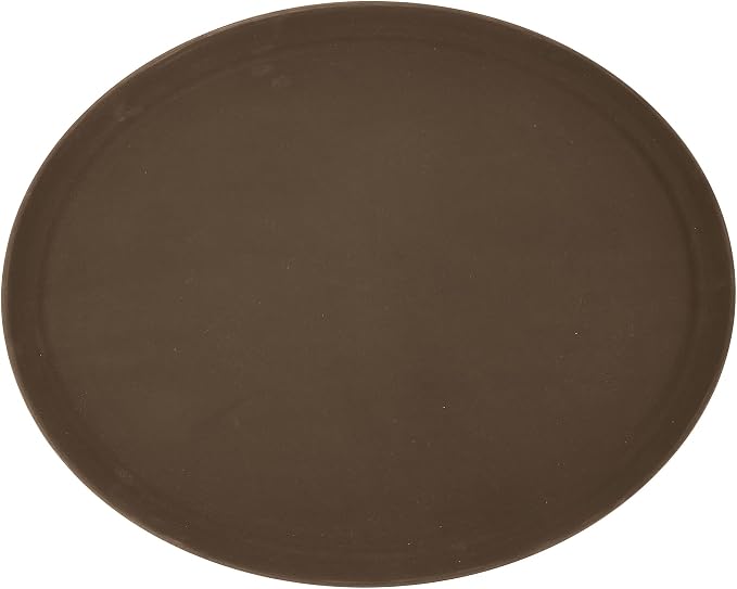 Winco 26" x 22" Brown Oval Fiberglass Glass Tray | Non-slip surface, Peel-resistant construction, Restaurant service, Great for Appetizers, Desserts and Buffet Displays
