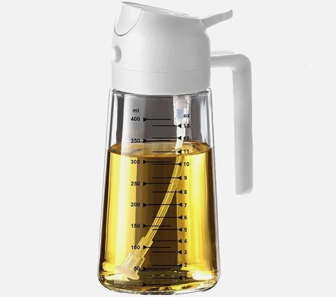 16oz/470ml Glass Olive Oil Sprayer for Cooking, 2 in 1 Oil Dispenser for Kitchen Gadgets, Food Grade Premium Spray Bottle with Portion Control for Salad, Frying, BBQ