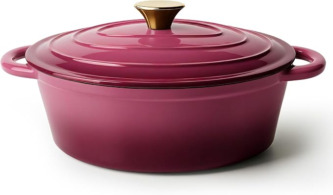 Vintage Style Oval Dutch Oven for Bread Baking, 4.5 Quart Non Stick Enameled Cast Iron Dutch Oven Pot with Lid, Oven Safe Oval Casserole with Lid up to 500°F for Baking, Braising, Stews, Roasting, Rose
