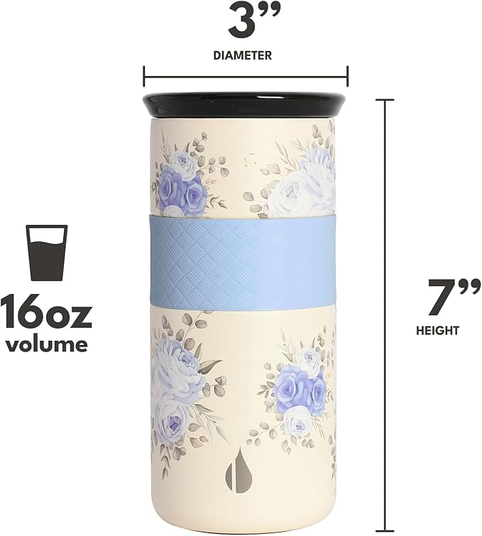 Elemental Artisan 16oz Triple-Wall Insulated Coffee Tumbler w/Ceramic Lid | Triple Wall Coffee Travel Mug, Reusable Stainless Steel Coffee Tumbler; Thermal Coffee Cups for Hot (6 Hrs) & Cold (18 Hrs)