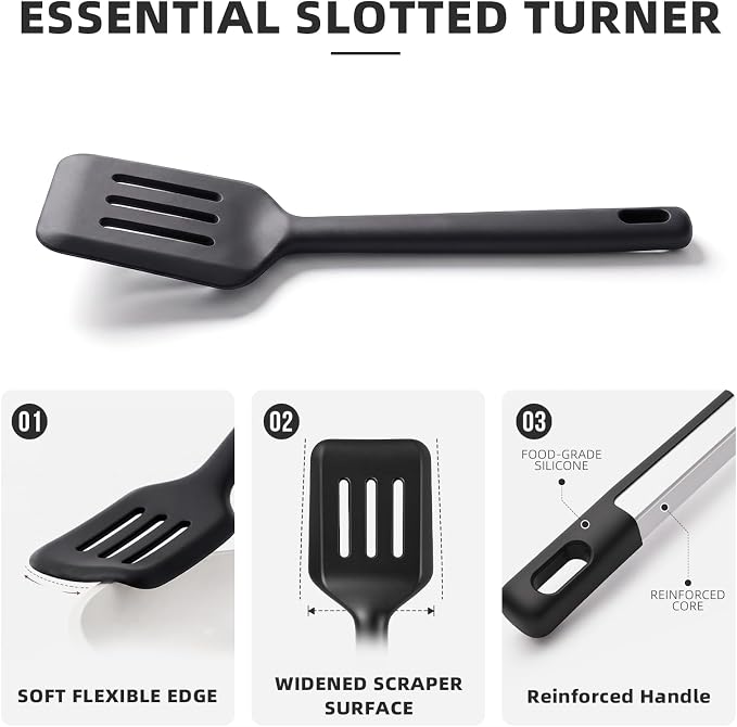 Kitchen Utensils Set 6 PCS,Silicone Cooking Utensils Set,Spatula Set,446℉ Heat Resistant Cooking Utensils,Tongs,Spoon,BPA Free Kitchen Gadgets Appliances for Non-Stick Cookware,Home Essential(Black)