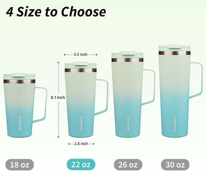 BJPKPK 22oz Insulated Tumbler with Handle, Lid & Straw, Stainless Steel | Double Wall Vacuum Insulated Coffee Travel Mug - Keeps Cold & Hot, BPA Free, Cupholder Fit for Office, Gym & Travel