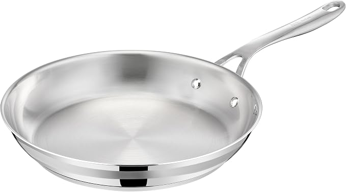 T-Fal Jamie Oliver Cooks Smart Stainless Steel Skillet Frying Pan, 9.5 in | Stainless steel interior, Induction compatible, Oven safe to 500°F, Dishwasher safe, 90% recycled steel body
