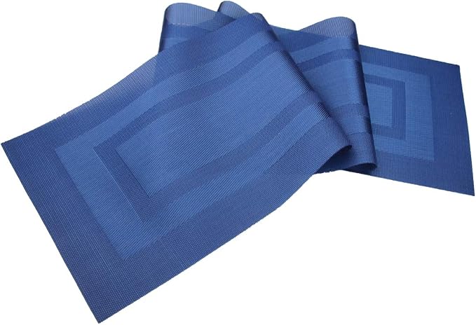 PIGCHCY Placemats with Matching Table Runner,Heat Resistant Vinyl Woven Washable Table mats Sets (6 Placemats+1 Table Runner,Navy Blue)