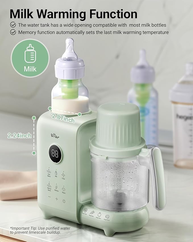 Bear Baby Food Maker Steamer&Blender with Dual-Layer Steam Baskets, 18.5oz | OneStep Baby Food Processor Puree Maker Grinder Mills Bottle Warmer, Sterili-zing for Healthy Homemade Baby Puree, BPA-Free