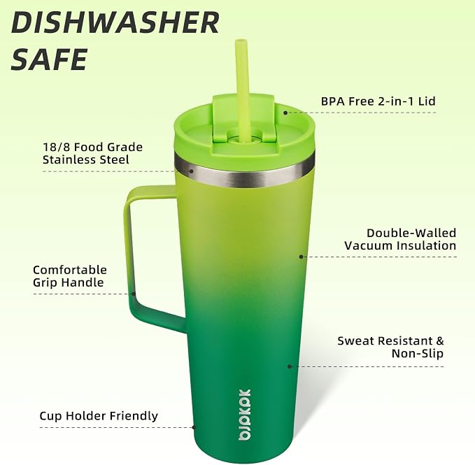 BJPKPK 26oz Insulated Tumbler with Handle, Lid & Straw, Stainless Steel | Double Wall Vacuum Insulated Coffee Travel Mug - Keeps Cold & Hot, BPA Free, Cupholder Fit for Office, Gym & Travel