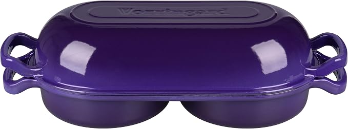 Enameled Cast Iron Double Dutch Oven with Lid, Dual Round Loaf Pan, Bread pan for Homemade Sourdough Bread Baking, Purple