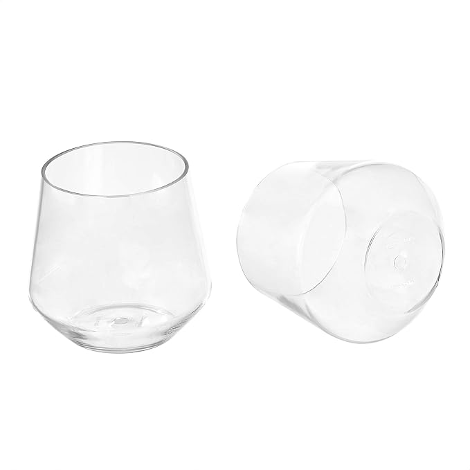 Amazon Basics Tritan Glasses, Dishwasher Safe, BPA-Free Plastic, Stemless Wine, Shatterproof, Looks Like Glass, 14-oz, Clear, Set of 4