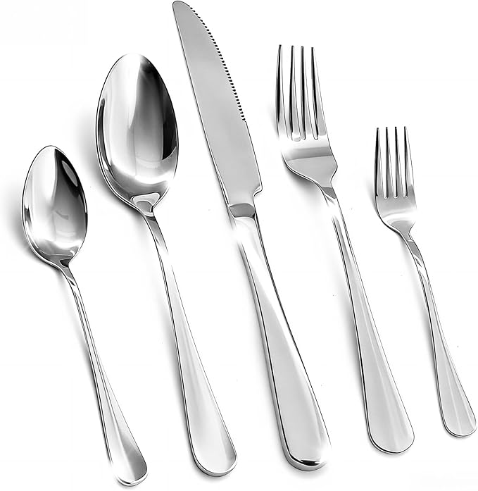 20 Piece Silverware Set, Kitchen Utensils Set for Restaurant & Home, Stainless Steel Cutlery Set, Flatware Set include Forks, Knives, Spoons, Silver