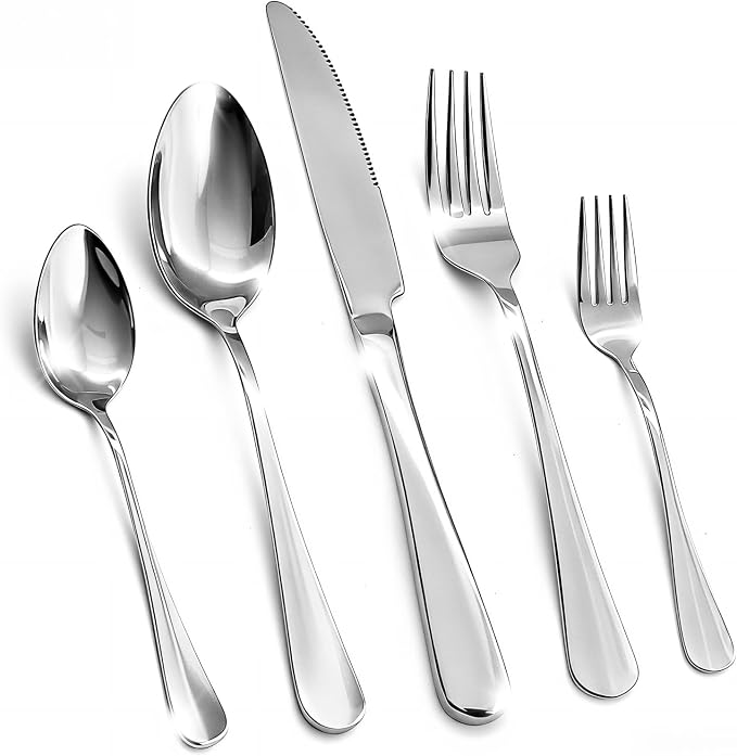 40 Piece Silverware Set, Kitchen Utensils Set for Restaurant & Home, Stainless Steel Cutlery Set, Flatware Set include Forks, Knives, Spoons, Silver