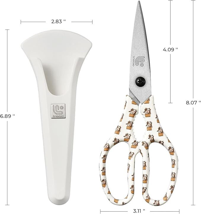 Kitchen Scissors Heavy Duty Kitchen Shears with Magnetic Holder Made with Japanese Steel 4034, Multipurpose Ultra Sharp Cooking Scissors for Meat/Vegetables/BBQ/Herbs/Pizza (Graphic,Cow)