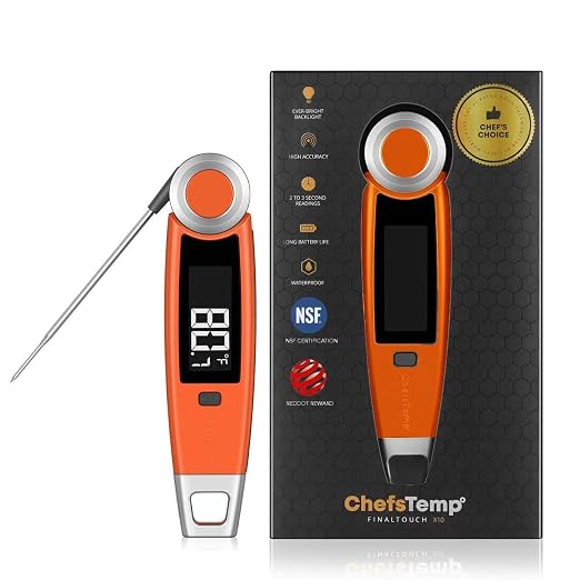 Finaltouch X10 Instant Read Digital Meat Thermometer NSF Certified | Waterproof Professional for Cooking Grill BBQ Baking Oil, Rotating Probe & Auto-Rotating Backlit Display (Tangerine Tart)
