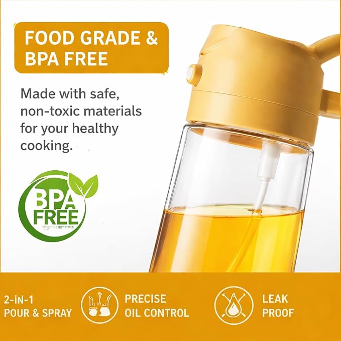 LIMPOPO Oil Sprayer for Cooking 16oz/470ml, Glass Olive Oil Dispenser Bottle, 2-in-1 Spray Mist & Stream Container for Air Fryer, Salad, BBQ, Baking & Grilling (Orange)