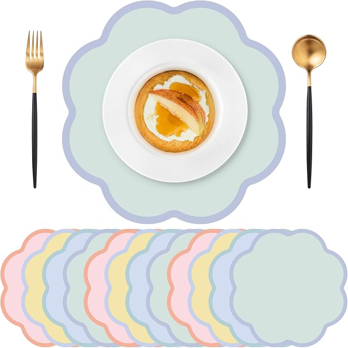 Patelai 48 Pcs Wavy Round Paper Placemats Colorful Pastel Disposable Placemats with Wavy Border for Birthday Wedding Tea Party Banquet Dinner Table Setting(Classic)