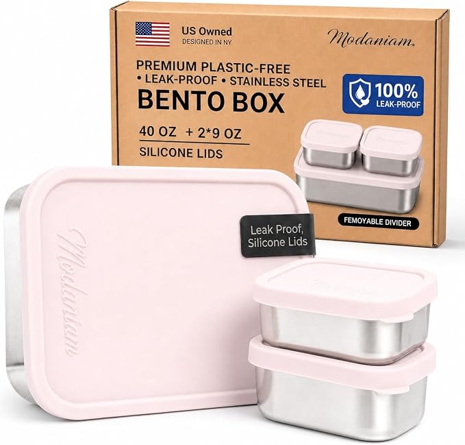 Flexibento Leak Proof Stainless Steel Lunch Box, Pink, 40 OZ