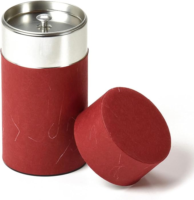 Japanese Pokkan Matcha Coffee Spice Tea Tin Canister Washi Paper Storage with Lid 7.05 oz Capacity (Unryugami Red)