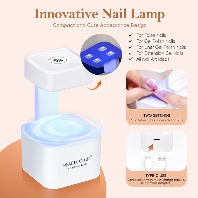PEACECOLOR French Tip Press On Nails Kit - 150Pcs Long Almond 5 Colors Nail Tips Gel Nail Kit with U V Light Base & Top Coat Starter Kit Nail Glue Full Set Fake Nails DIY Gift for Women Girls Home