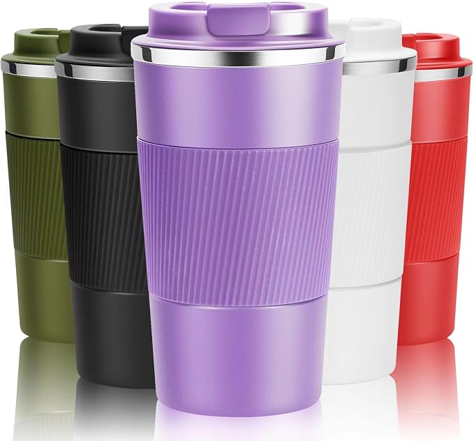 YINJOYI 17oz Travel Coffee Cups Insulated Mug Thermal Tumbler to Go with Lid Leak Proof Reusable Stainless Steel Coffee Mug Spill Proof for Hot and Iced Cold Drinks (Purple, 510ml)