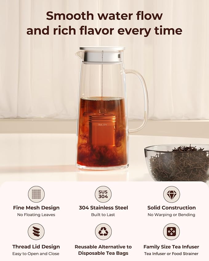 2 Pack Extra Large Tea Infuser for Loose Leaf Tea & Spice Ball | 304 Stainless Steel Fine Mesh Tea Strainer Ball, Threaded Lid, Chain Hook, Loose Leaf Tea Steeper for Black, Herb, Iced Tea