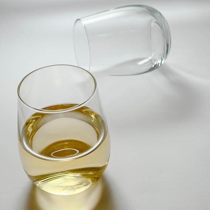 Stemless Wine Glasses Set of 12, Clear Wine Tumblers for Red & White Wine, Cocktails, Scotch, Juice and Water, Everyday Drinkware Glasses for Home Bar, Hosting, Parties and Housewarming
