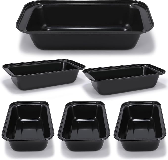 Yoehka 6 Pack Bread Pan Set, Non-Stick 8×4 Carbon Steel Loaf Pans, Black | Baking Homemade Bread, Sourdough, Brownies, Cake, Rectangle Baking Pans
