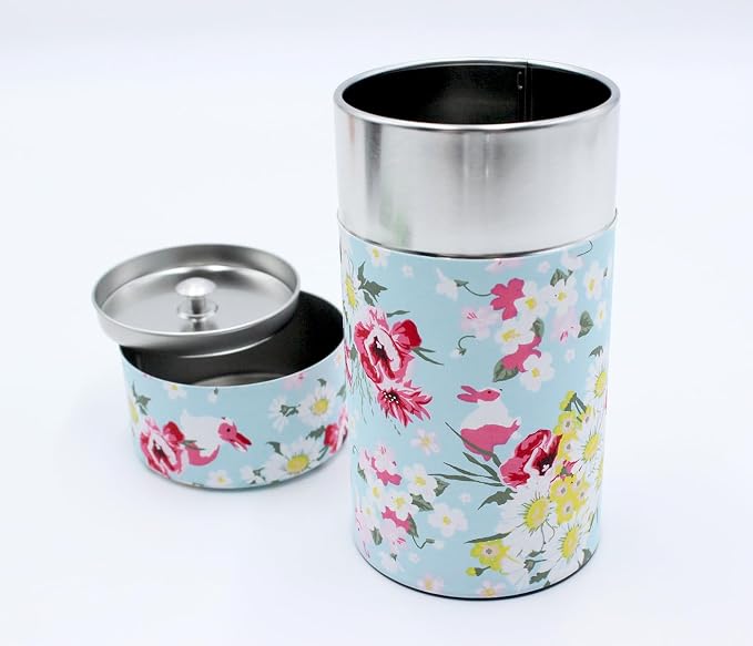 Japanese Pokkan Coffee Spice Tea Tin Canister Washi Paper Storage with Lid 7.05 oz Capacity (Usagi)