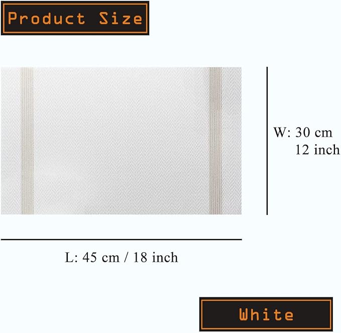 PIGCHCY Placemats Set of 4, Luxurious Elegant Placemats Non-Slip Washable Durable Table Mats for Home/Dining Room Decoration (White,18 X 12 inches)