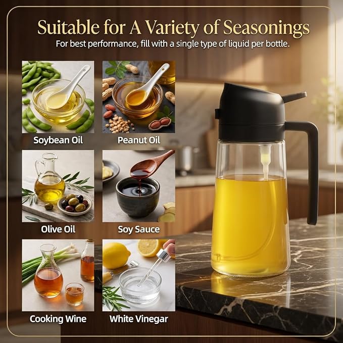Oil Sprayer for Cooking, 16oz/470ml 2-in-1 Glass Olive Oil Dispenser