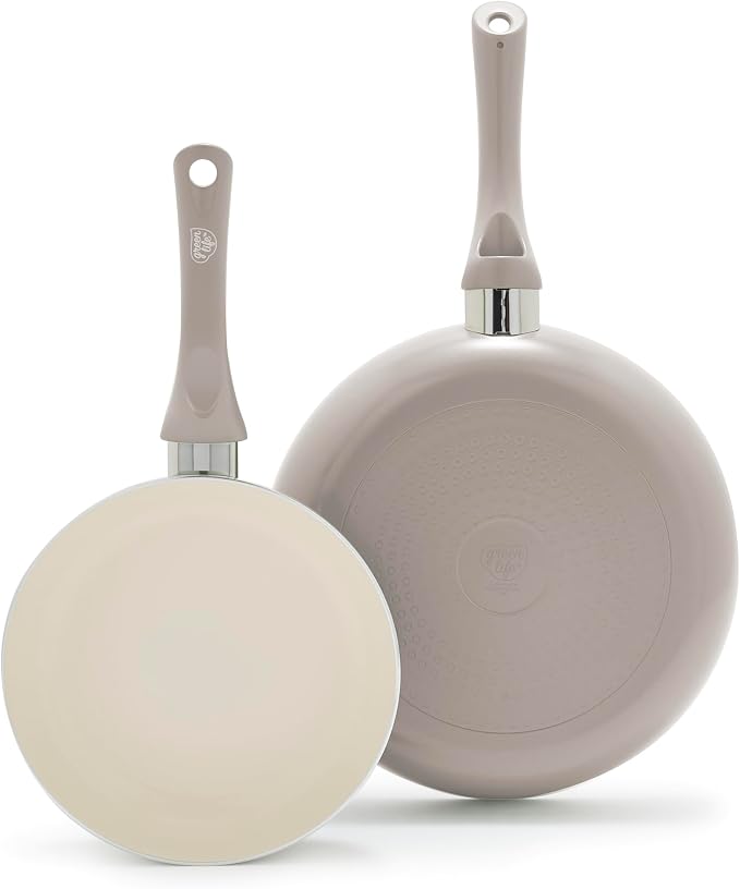 GreenLife 2 Piece (8" & 10") Ceramic Nonstick Skillet Set, Light Gray | PFAS-Free Nonstick Coating, Frying Pans, Omelet Pans, Everyday Pan, Induction Ready, All Stovetop Compatible, Dishwasher Safe