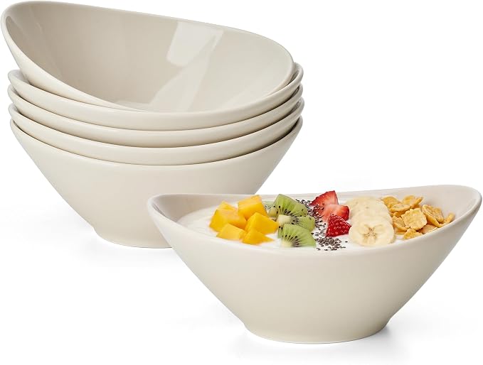 Teocera 6 Inch Ceramic Breakfast Bowls Set of 6, 10 Ounce Small Yogurt Bowls for Salad, Soup, Dessert, Microwave & Dishwasher Safe - Cream