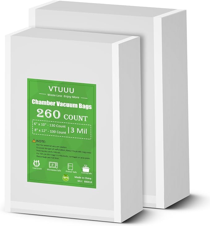 Chamber Vacuum Sealer Bags 260 Quart size 8" x 12", Pint Size 6" x 10" For Vacuum Chamber Bags Pre-Cut Chamber Vacuum Bags- BPA-Free -Heavy Duty Chamber Machine Pouches