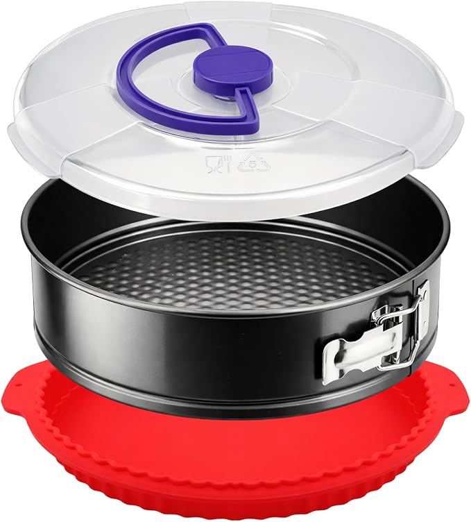 9 Inch Springform Cheesecake Pan with Lid and Protector Leakproof Spring Form Pan for Nonstick Cheesecake Travel Friendly Carbon Steel Bakeware for Pie Cake Pizza (9 inch)
