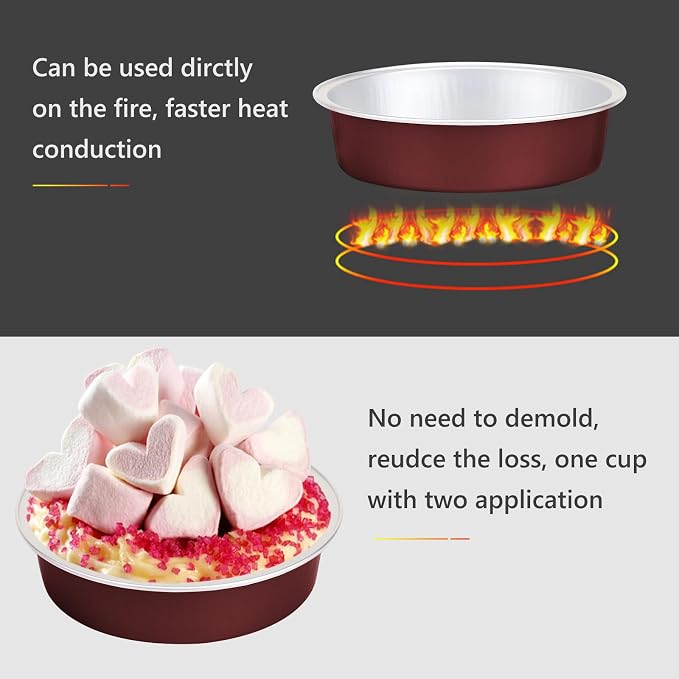 Beasea Disposable Mini Pie Tins with Lids, 100 Pack 4” 7.3oz 215ml Small Round Aluminum Baking Tart Foil Container for Individual Dessert Cupcake Cheesecake Ramekin Quiche Oven Dishes - Wine Red