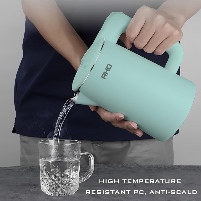 RHD Small Electric Kettle 0.8L, 1000W Fast Boil, Stainless Steel, Green | Auto Shut-Off, Boil-Dry Protection, Mini Travel Kettle for Dorm Hotel, Coffee Tea RV Office