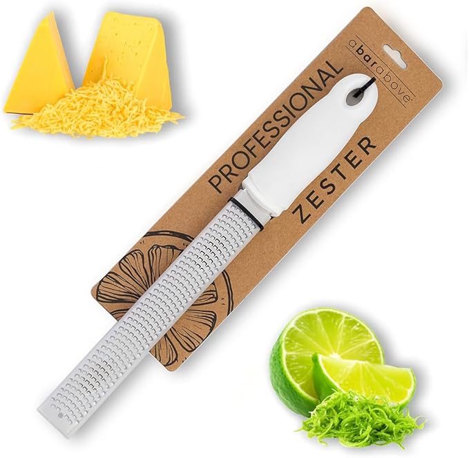 A Bar Above Lemon Zester and Cheese Grater, Professional, 12 Inch, White | Stainless Steel Hand Tool, For Citrus, Parmesan, Ginger, Chocolate, Dishwasher Safe Kitchen Use, Ergonomic Grip, Bar Favorite