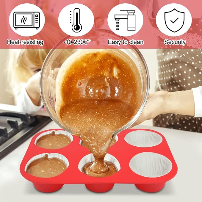 Silicone Muffin Pans,6 Cup Large Silicone Cupcake Pans 2Pack | 2.48inch Regular Size Nonstick Cupcake Egg Bites Molds for Baking,BPA Free Silicone Muffin Tray, Dishwasher Saf e ﻿