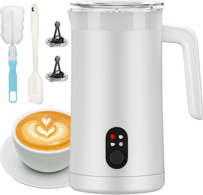 Milk Frother, 4-in-1 Milk Steamer and Frother, 13.5oz, White | Large Capacity Electric Milk Steamer, Hot & Cold Foam Maker and Milk Warmer, Frother for Coffee, Latte, Cappuccino, Macchiato