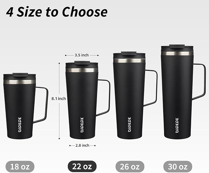 BJPKPK 22oz Insulated Tumbler with Handle, Lid & Straw, Stainless Steel | Double Wall Vacuum Insulated Coffee Travel Mug - Keeps Cold & Hot, BPA Free, Cupholder Fit for Office, Gym & Travel