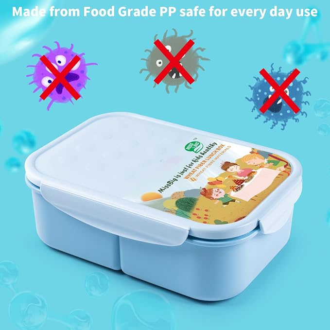 MISS BIG® Large Bento Lunch Box for Adults, 1900ml, 3 Compartments, Blue | Blue 1900ml adult bento lunch box for work lunch, office meal prep, picnic basket, and travel meals.
