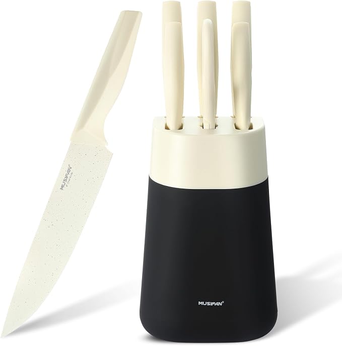 7-Piece Kitchen Knife Set ，Knife Block Sets and High-Carbon Stainless Steel Kitchen Knives for Cooking ，Dishwasher Safe,Ergonomic Handle