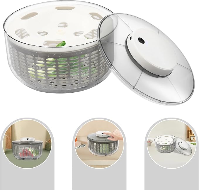 6.34 Qt Electric Salad Spinner, Vegetable Dryer with USB Charging & 10-Second Quick Spin for Lettuce, Greens, Kitchen, Salad Maker