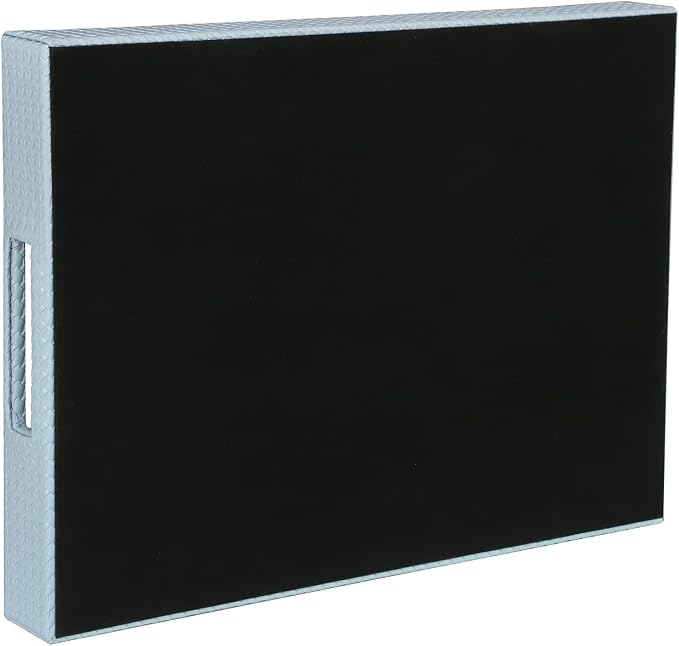 HofferRuffer Rectangle Serving Tray with Hole Handles for Coffee Table, Breakfast, Tea, Food, Butler - Countertop, Kitchen, Vanity Serve Tray, 16.2 x 12.2 x 2 inches, Faux Leather (LightBlue)